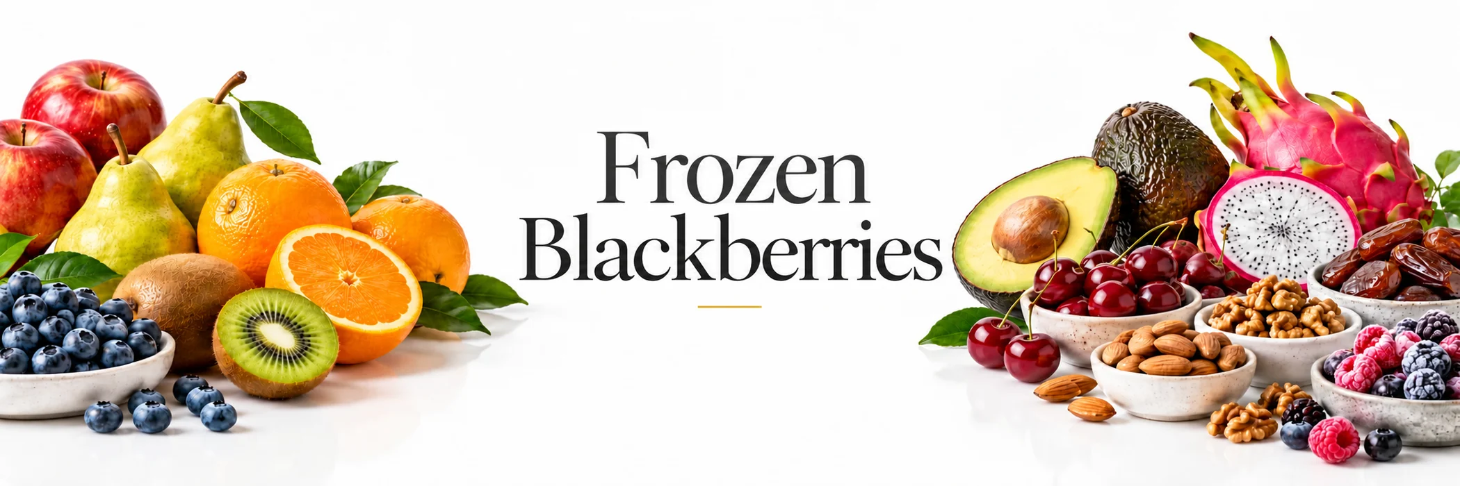Fresh fruit, nuts and berries arranged on a white surface